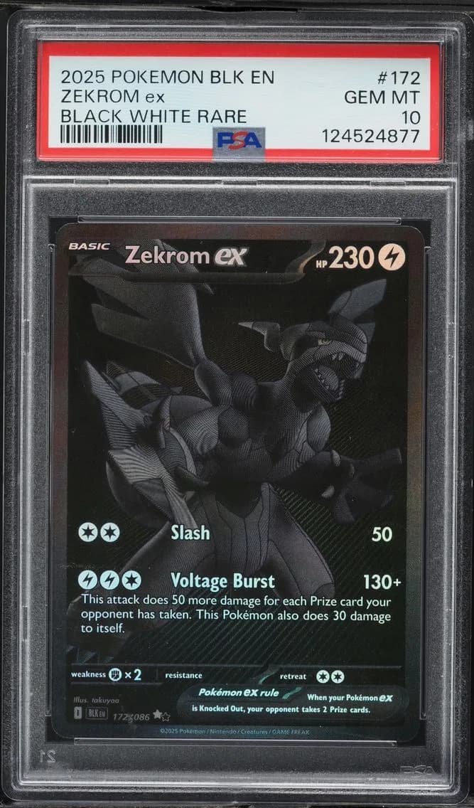 2025 #172 Zekrom EX PSA 10 Blk EN-Black Bolt Pokemon