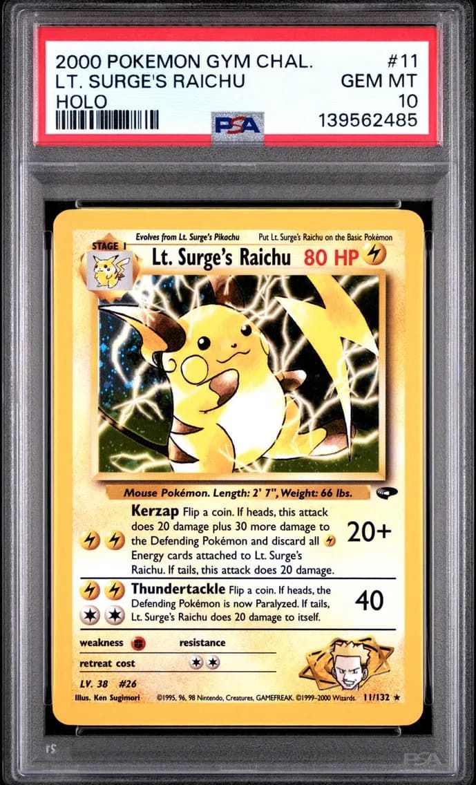 2000 #11 LT. Surge's Raichu PSA 10 Gym Challenge