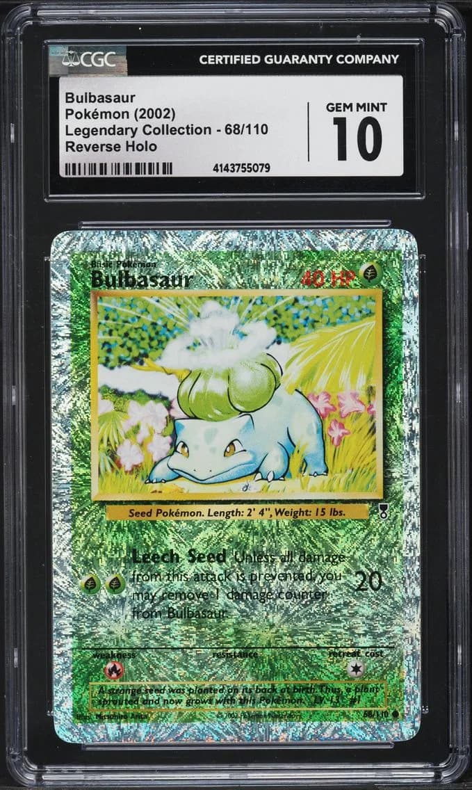 2002 #68 Bulbasaur-Reverse Foil CGC 10 Legendary Collection Pokemon