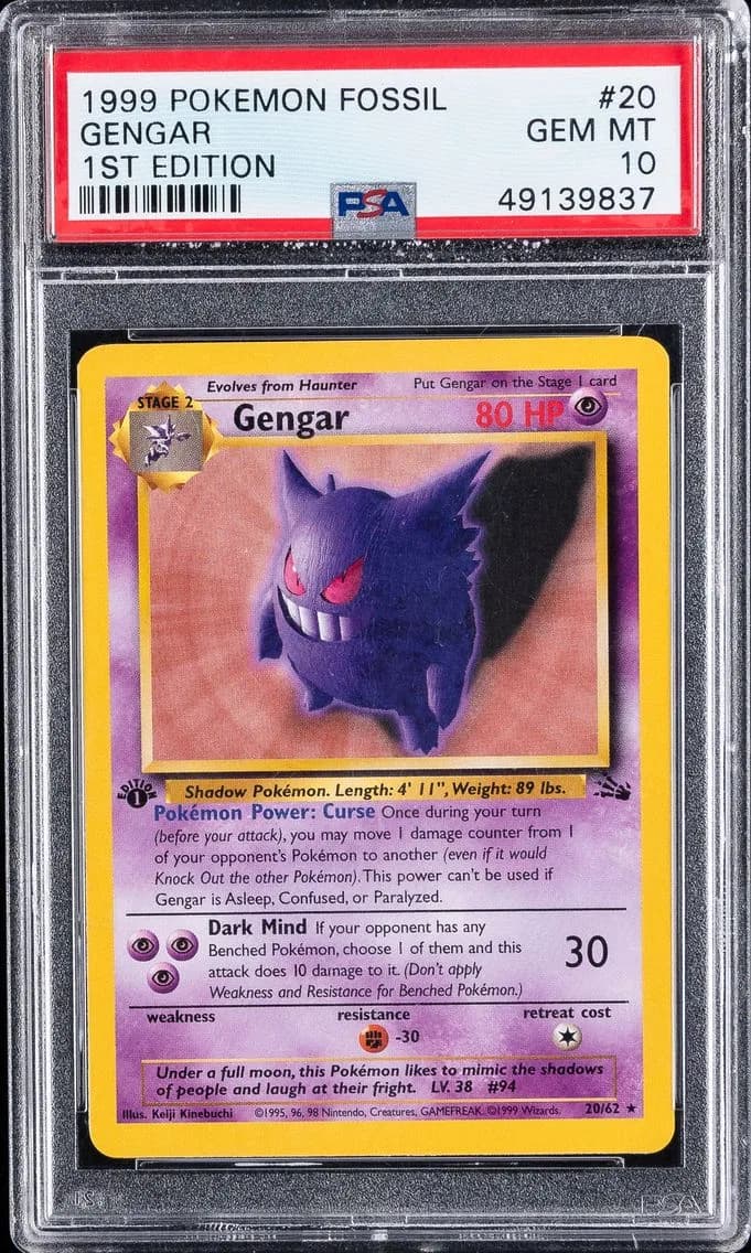 1999 #20 Gengar 1st Edition PSA 10 Fossil Pokemon
