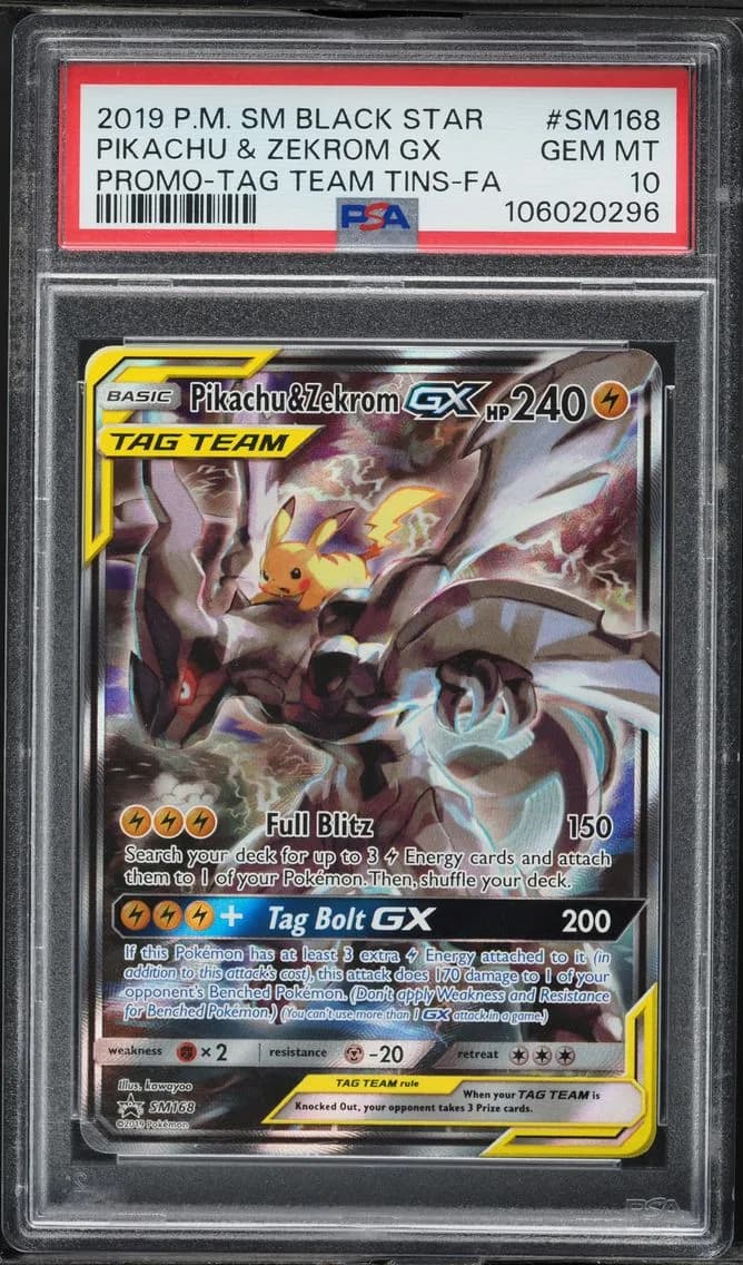 2019 #SM168 Full Art/Pikachu & Zekrom GX PSA 10 SM Black Star Promo Pokemon