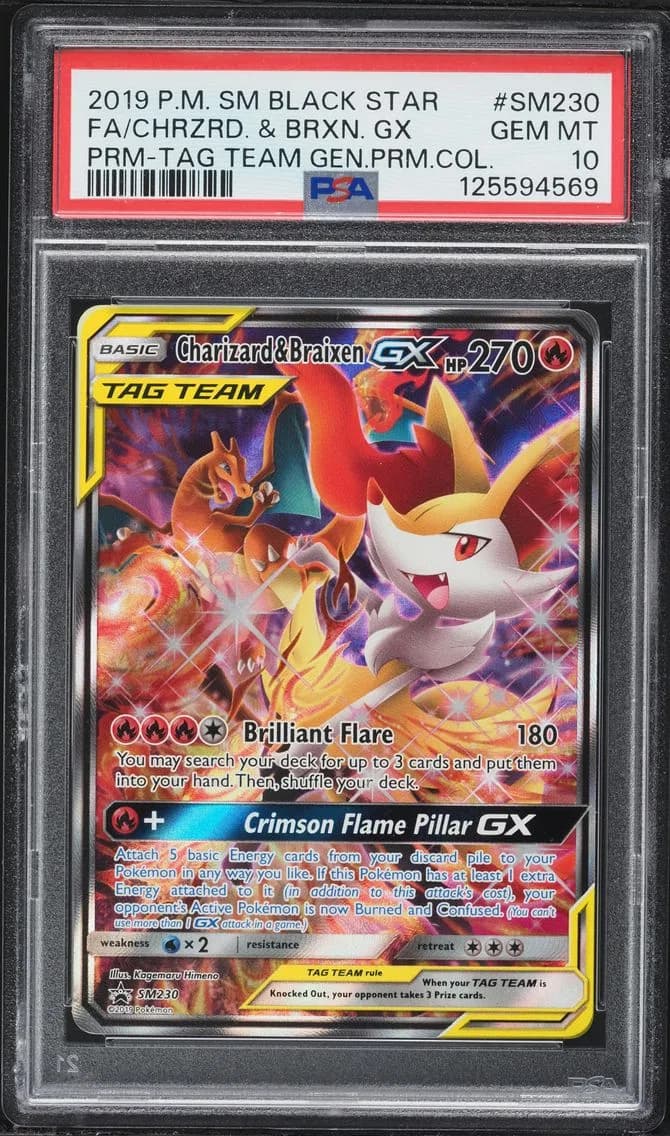 2019 #SM230 Full Art/Charizard & Braixen GX PSA 10 SM Black Star Promo Pokemon