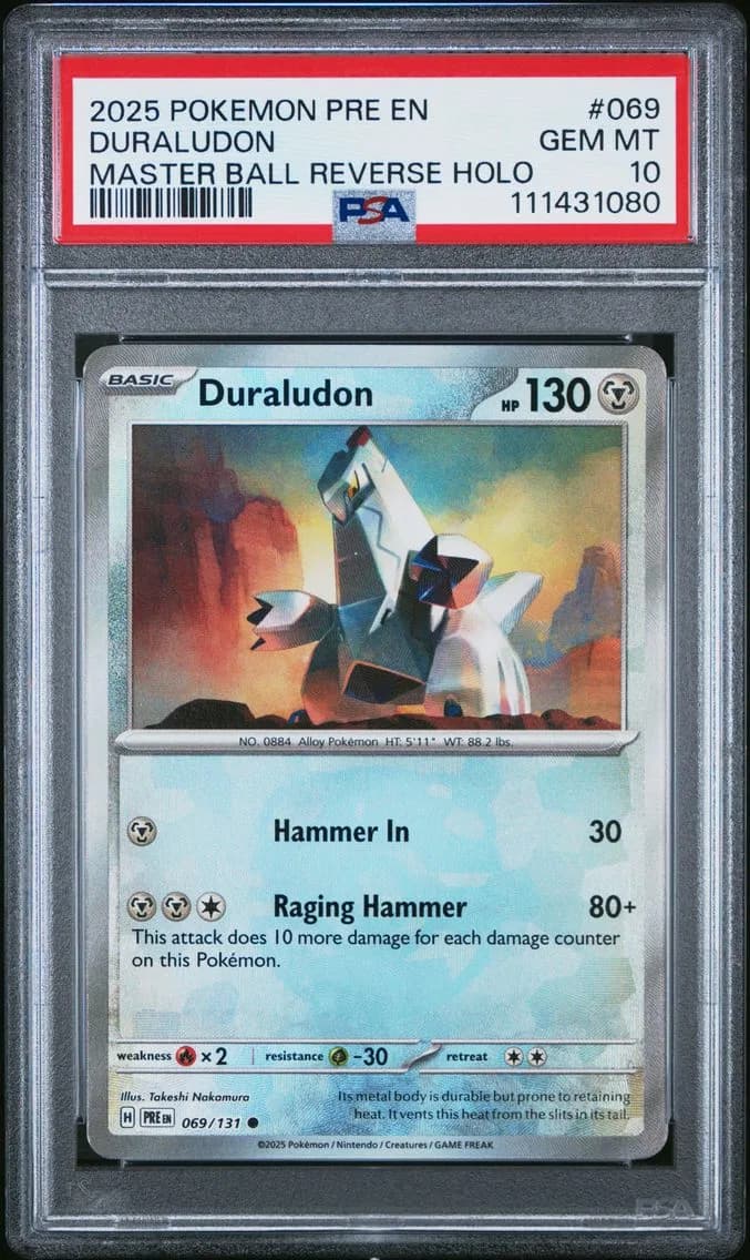 2025 #069 Duraludon Master Ball Reverse Holo PSA 10 Pre EN-Prismatic Evolutions