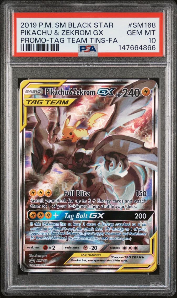 2019 #SM168 Full Art/Pikachu & Zekrom GX PSA 10 SM Black Star Promo