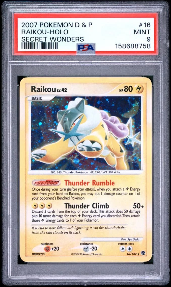 2007 #16 Raikou-Holo PSA 9 Diamond & Pearl Secret Wonders