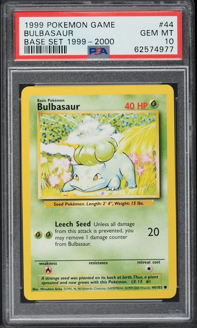 1999 #44 POKEMON BASE SET BULBASAUR PSA 10 POKEMON