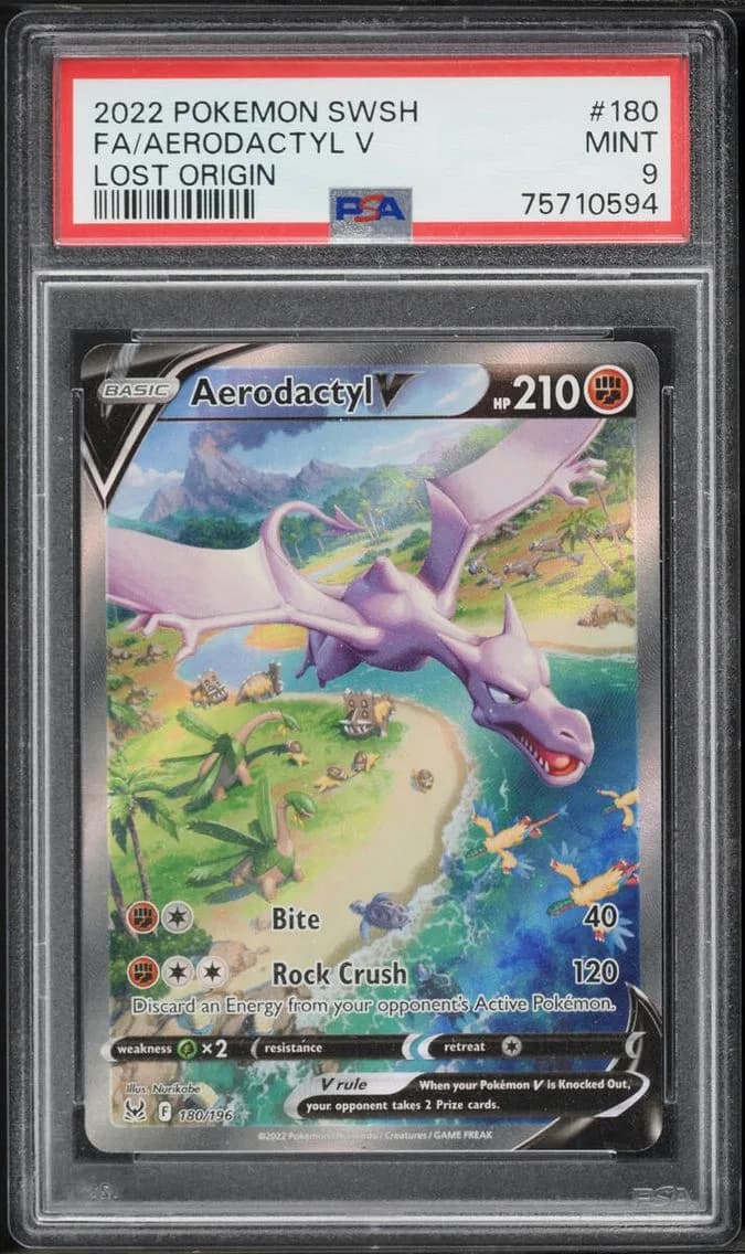 2022 #180 Aerodactyl V PSA 9 Pokemon Sword & Shield Lost Origin Full Art Aerodactyl V #180 PSA 9 MINT