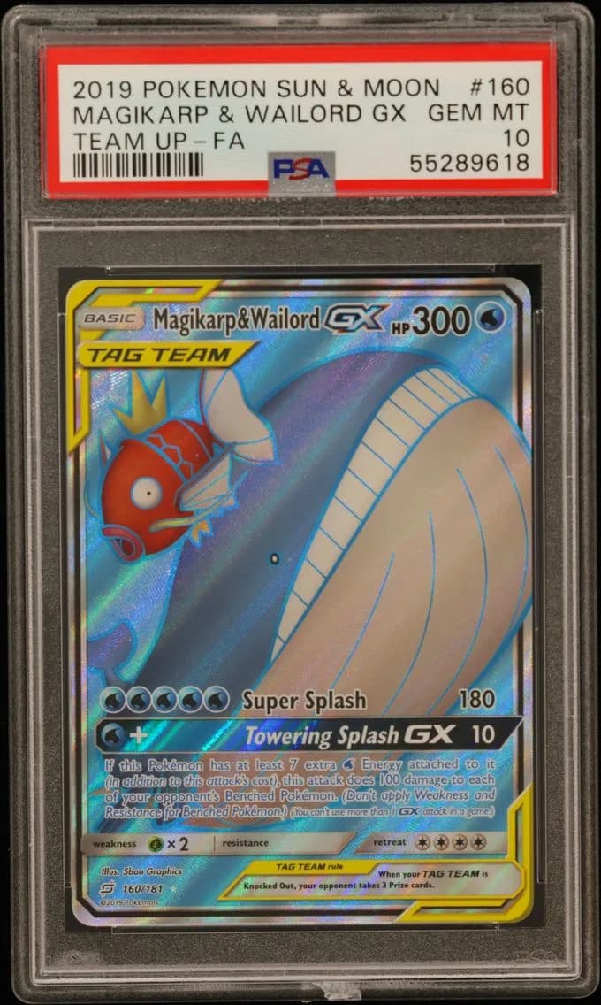 2019 #160 Full Art/Magikarp & Wailord GX PSA 10 Sun & Moon Team Up