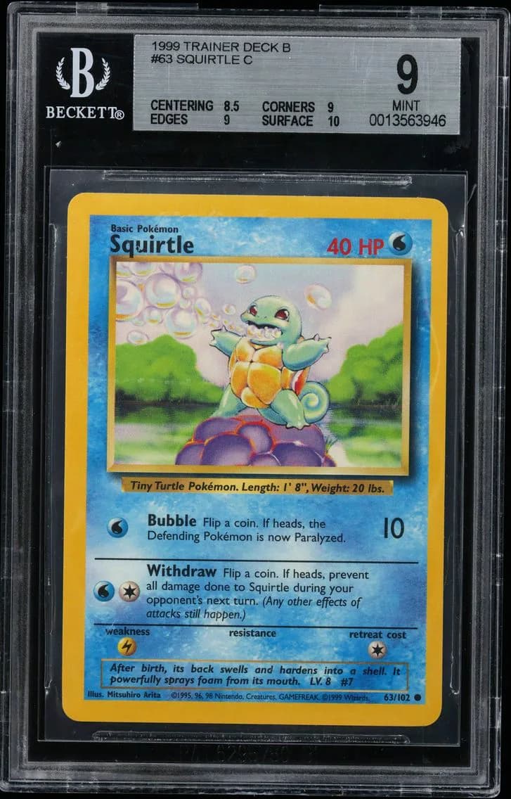 1999 #63 Squirtle C BGS 9 Trainer Deck B