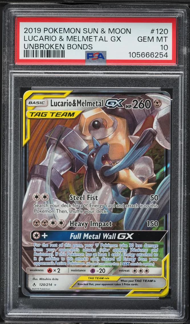 2019 #120 Lucario & Melmetal GX PSA 10 Sun & Moon Unbroken Bonds Pokemon