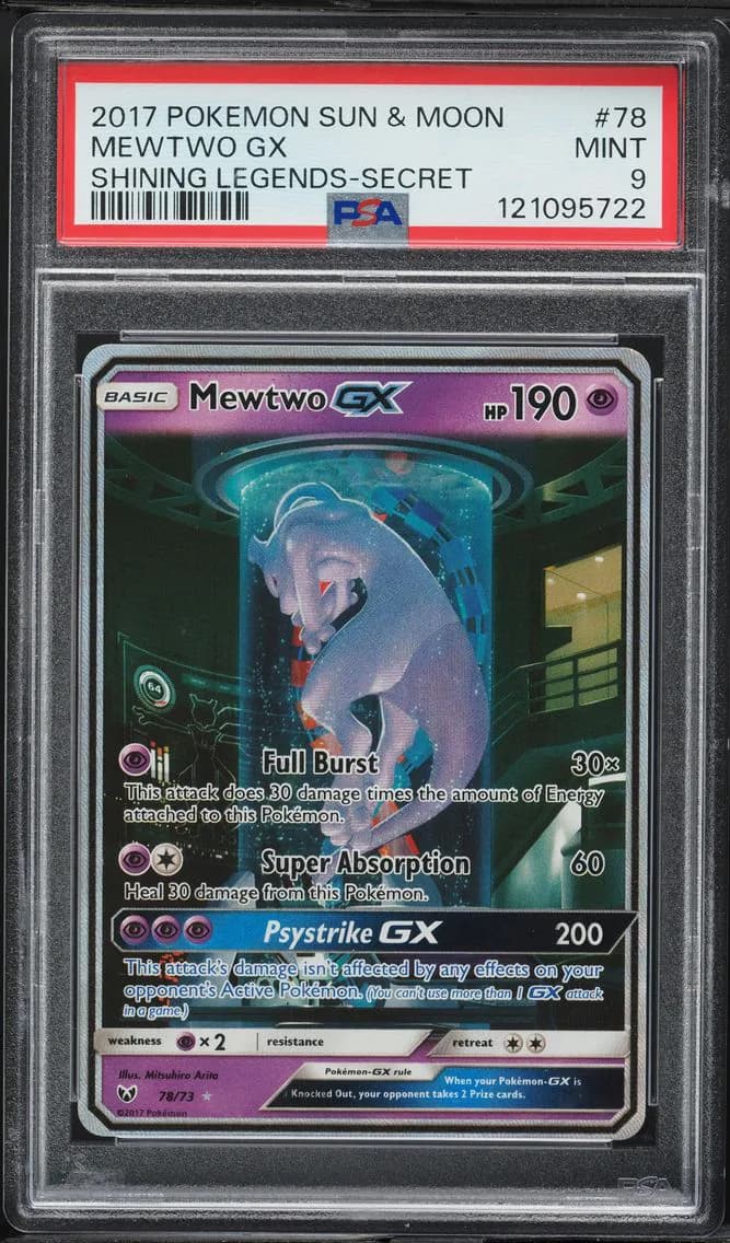 2017 #78 Mewtwo GX PSA 9 Sun & Moon Shining Legends Pokemon