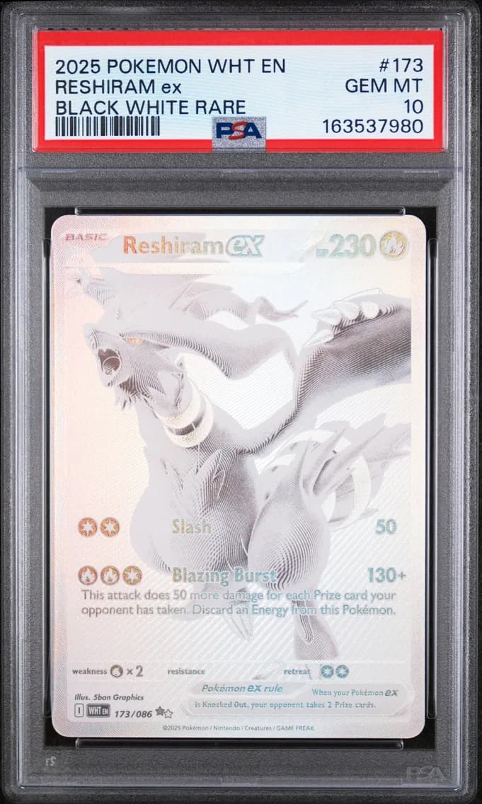 2025 #173 Reshiram EX PSA 10 Wht EN-White Flare