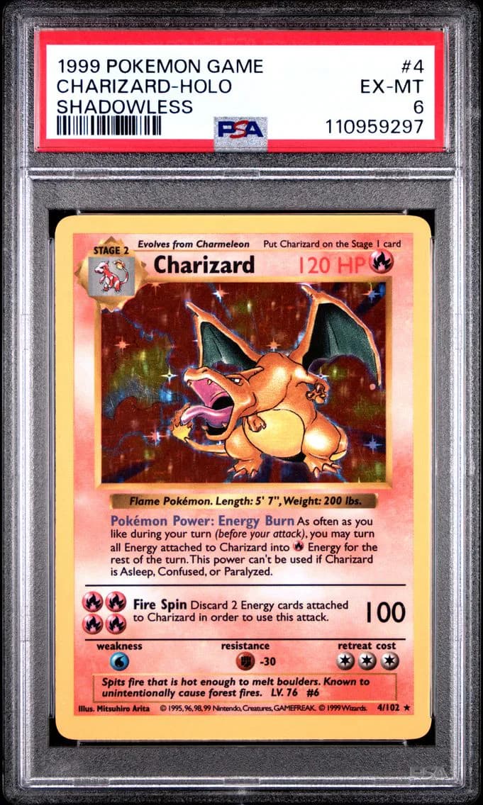 1999 #4 Charizard-Holo Shadowless PSA 6 Game
