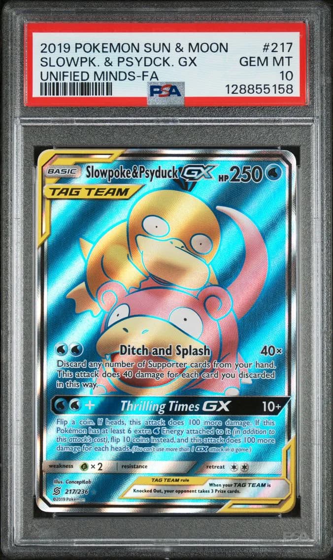 2019 #217 Full Art/Slowpoke & Psyduck GX PSA 10 Sun & Moon Unified Minds