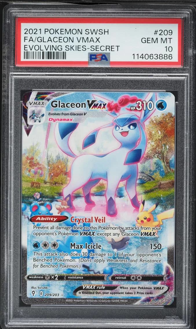 2021 #209 Full Art/Glaceon Vmax PSA 10 Sword & Shield Evolving Skies Pokemon