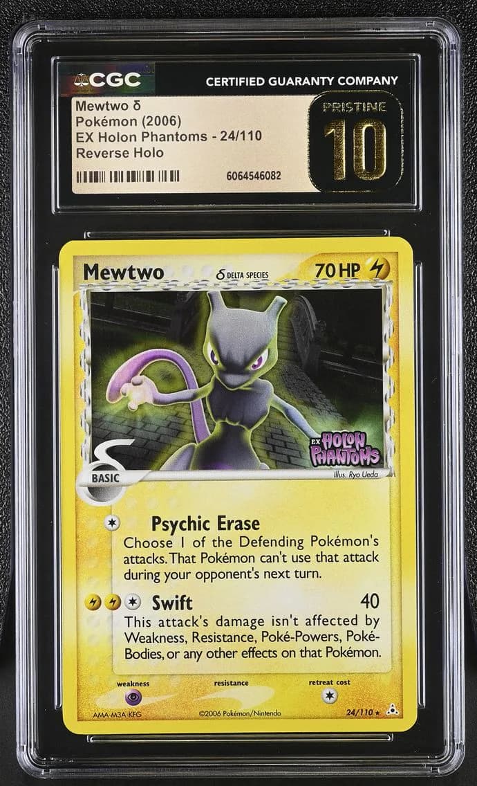 2006 #24 Mewtwo Reverse Holo CGC 10 Pristine EX Holon Phantoms - English
