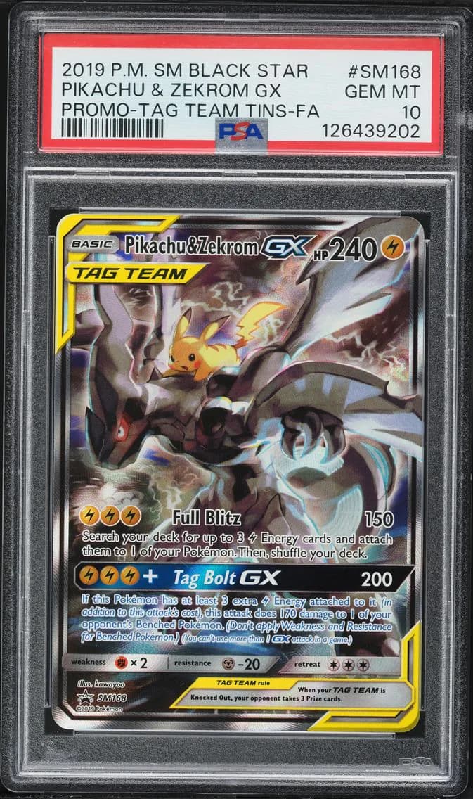 2019 #SM168 Full Art/Pikachu & Zekrom GX PSA 10 SM Black Star Promo Pokemon