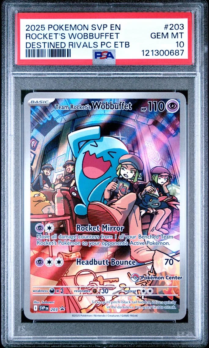 2025 #203 Team Rocket's Wobbuffet PSA 10 Svp EN-SV Black Star Promo