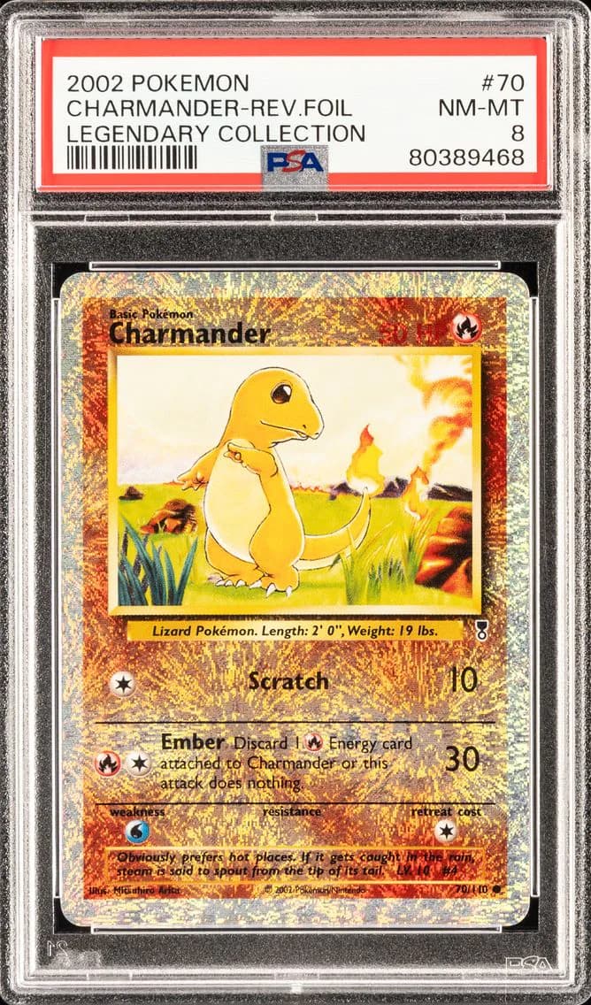 2002 #70 CHARMANDER-REVERSE FOIL PSA 8 POKEMON LEGENDARY COLLECTION