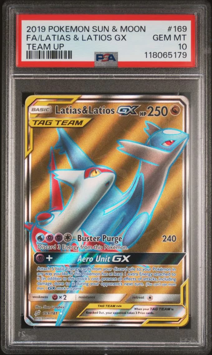 2019 #169 Full Art/Latias & Latios GX PSA 10 Sun & Moon Team Up