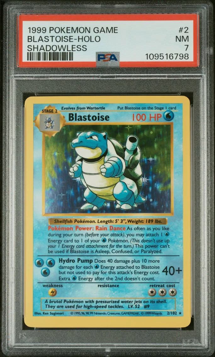1999 #2 Blastoise-Holo Shadowless PSA 7 Game