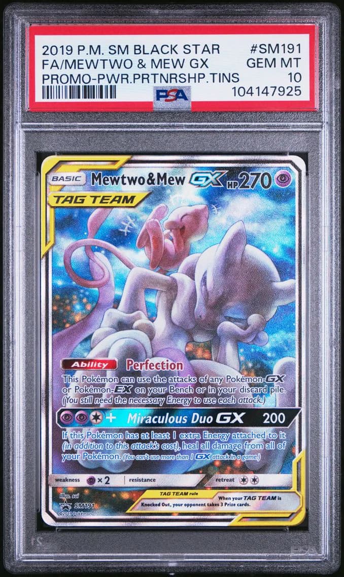 2019 #SM191 Full Art/Mewtwo & Mew GX PSA 10 SM Black Star Promo Pokemon