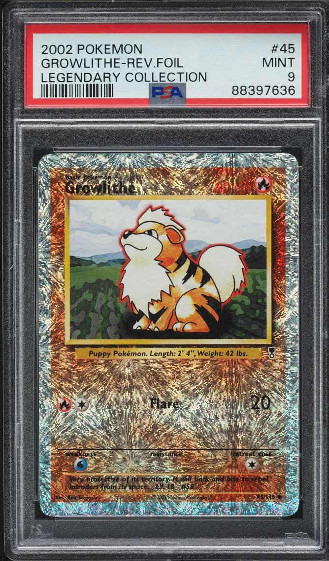 2002 #45 LEGENDARY COLLECTION REVERSE HOLO GROWLITHE PSA 9 POKEMON