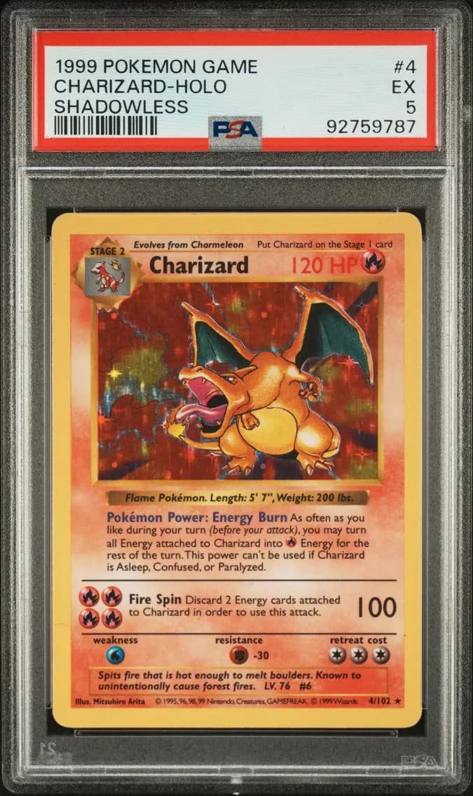 1999 #4 Charizard-Holo Shadowless PSA 5 Game