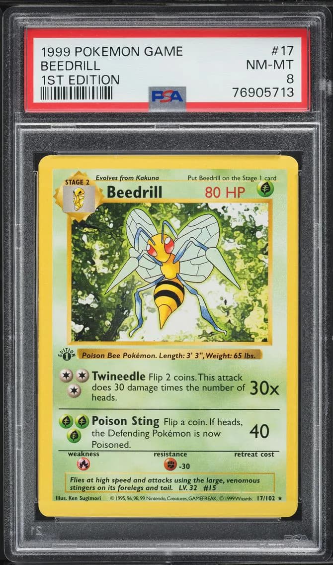 1999 #17 Beedrill 1st Edition PSA 8 Game Pokemon