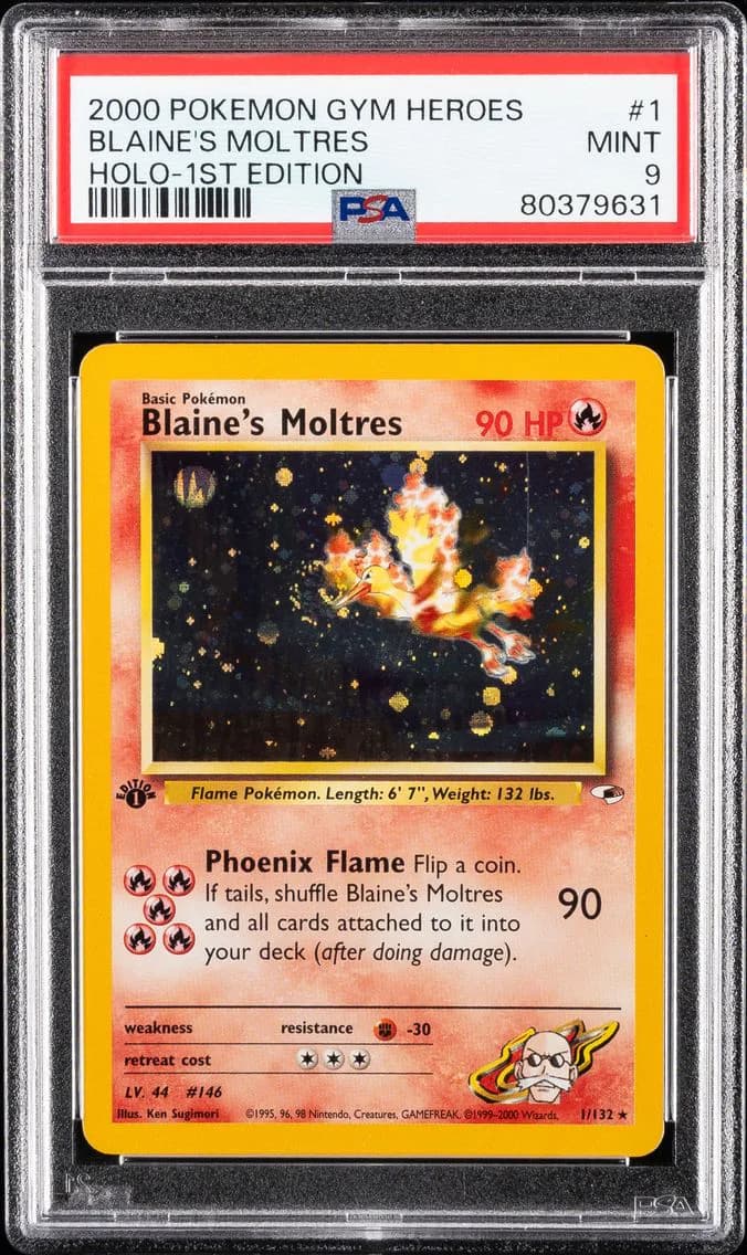 2000 #1 Blaine's Moltres Holo-1st Edition PSA 9 Gym Heroes Pokemon