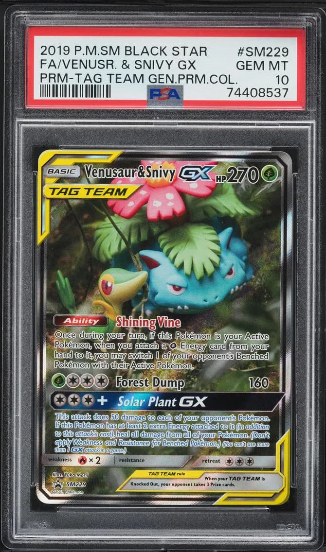 2019 #SM229 Full Art/Venusaur & Snivy GX PSA 10 SM Black Star Promo Pokemon
