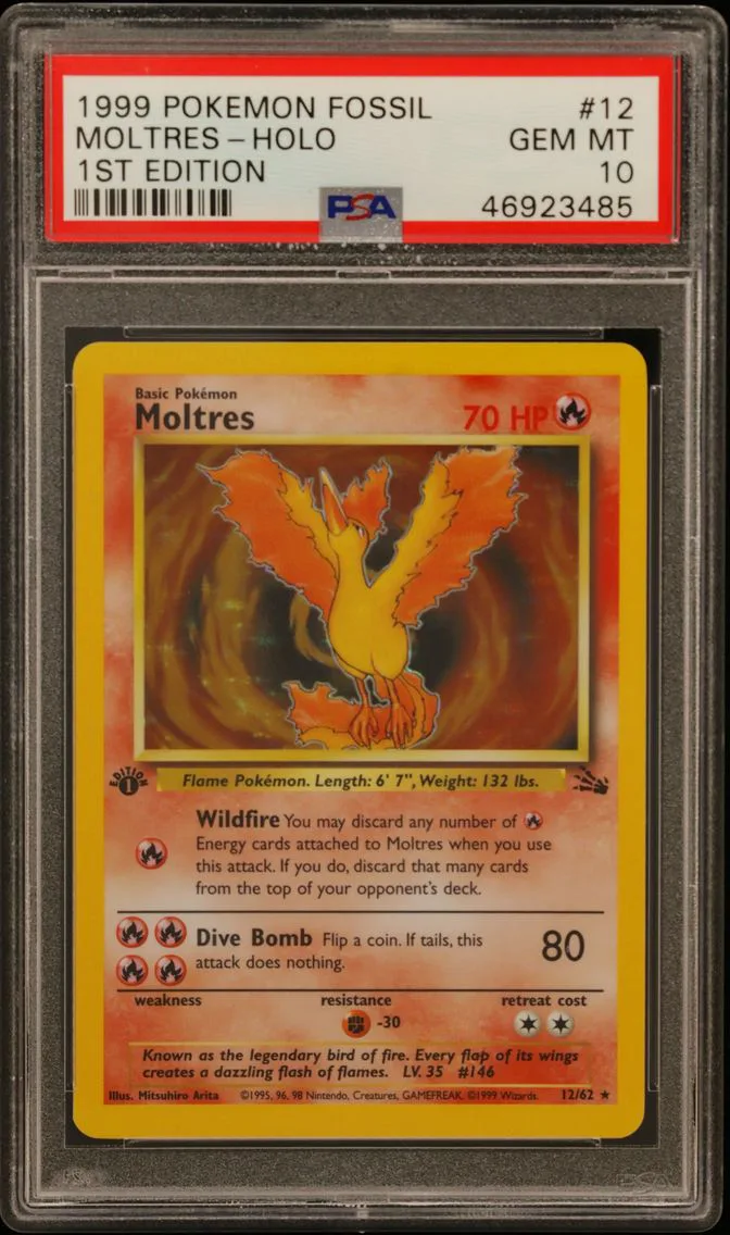 1999 #12 Moltres-Holo 1st Edition PSA 10 Fossil