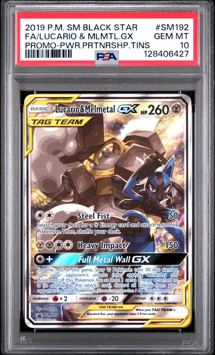 2019 #SM192 Full Art/Lucario & Melmetal GX PSA 10 SM Black Star Promo