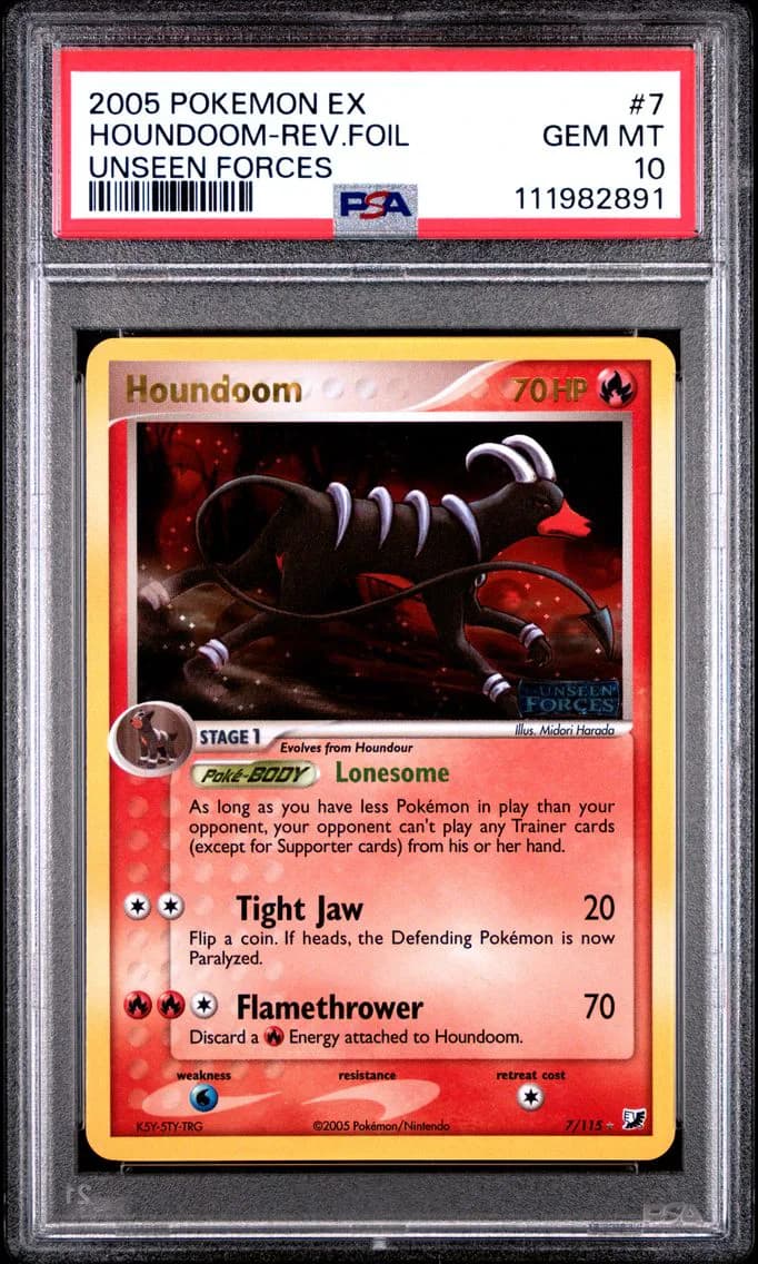 2005 #7 Houndoom-Reverse Foil PSA 10 EX Unseen Forces Pokemon