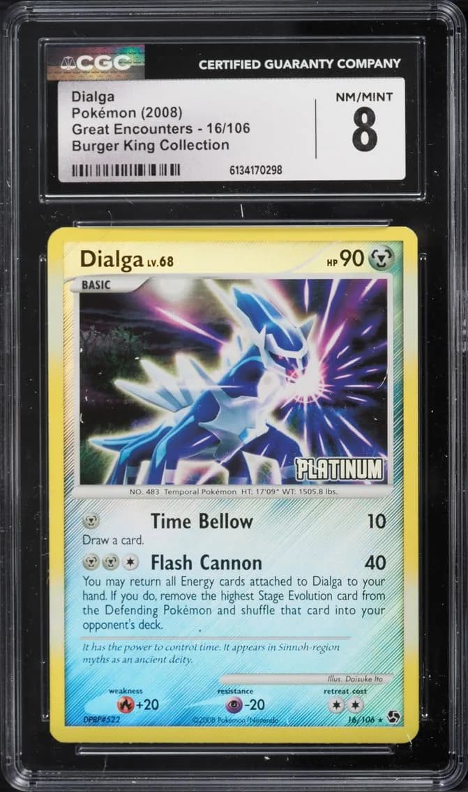 2008 Pokemon Diamond & Pearl Great Encounters Burger King Collection Dialga #16 CGC 8 NM-MT