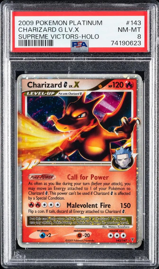 2009 #143 Charizard G LV.X-Holo PSA 8 Platinum Supreme Victors Pokemon