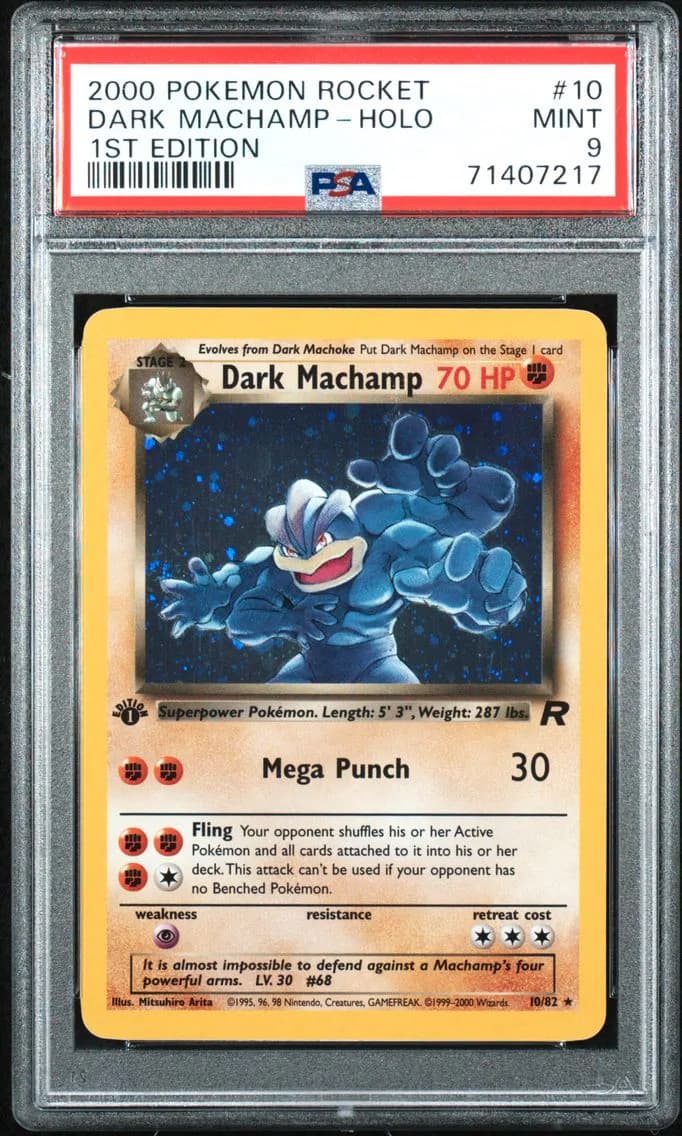 2000 #10 Dark Machamp-Holo 1st Edition PSA 9 Rocket