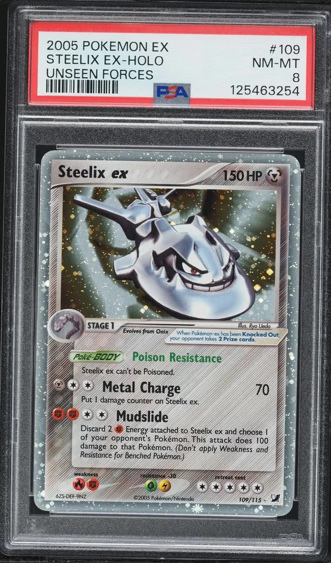 2005 #109 Steelix EX-Holo PSA 8 EX Unseen Forces Pokemon