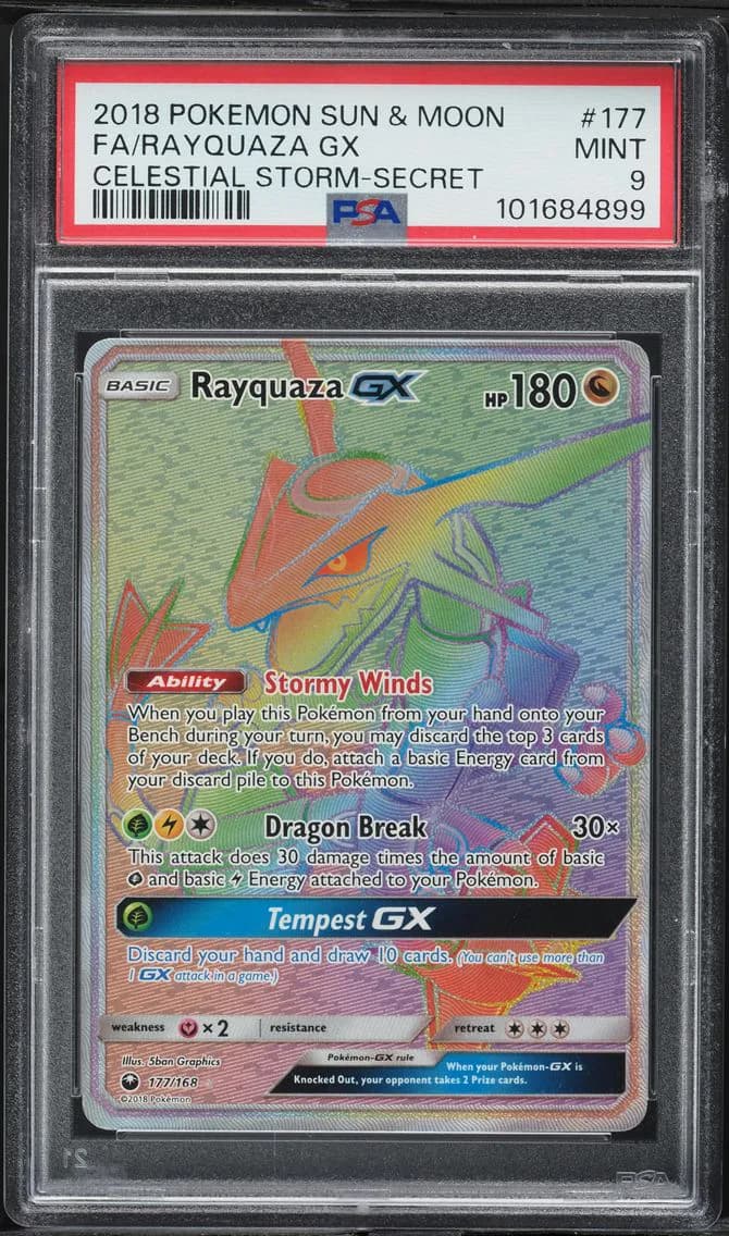 2018 #177 Full Art/Rayquaza GX PSA 9 Sun & Moon Celestial Storm Pokemon