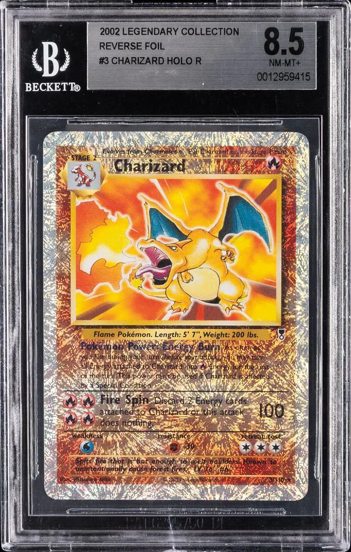 2002 #3 Charizard-Reverse Foil BGS 8.5 Legendary Collection Pokemon