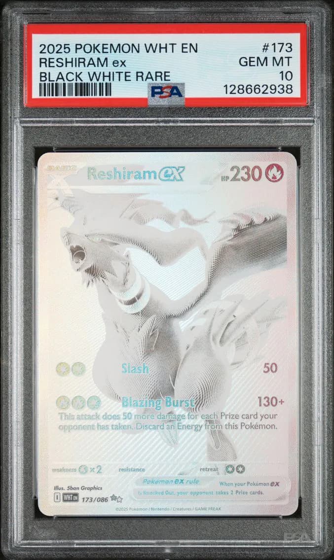 2025 #173 Reshiram EX PSA 10 Wht EN-White Flare