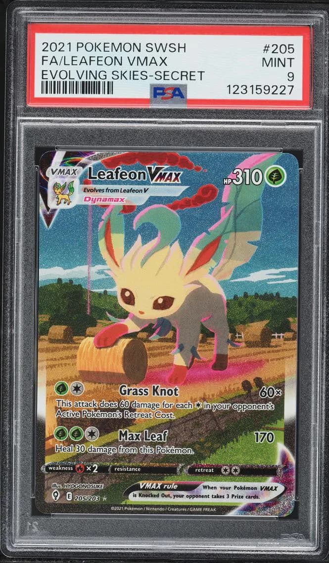 2021 #205 Full Art/Leafeon Vmax PSA 9 Sword & Shield Evolving Skies Pokemon