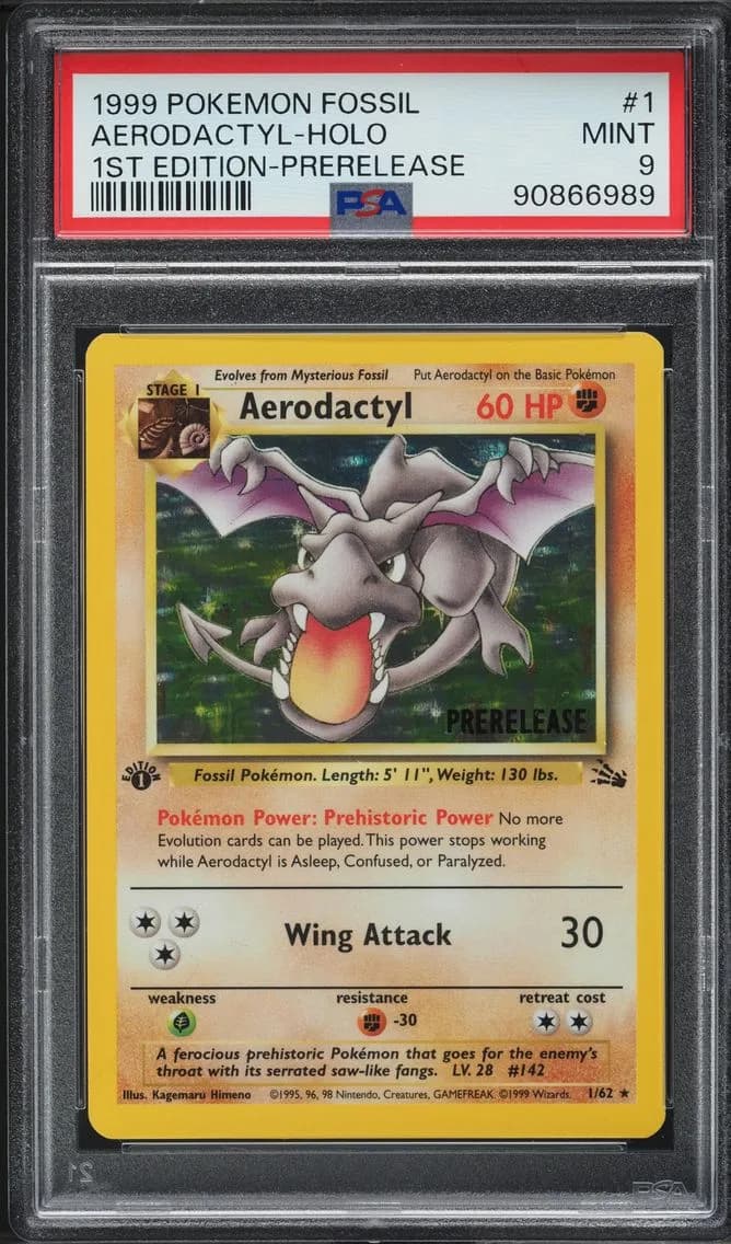 1999 #1 FOSSIL 1ST EDITION PRERELEASE HOLO AERODACTYL PSA 9 POKEMON