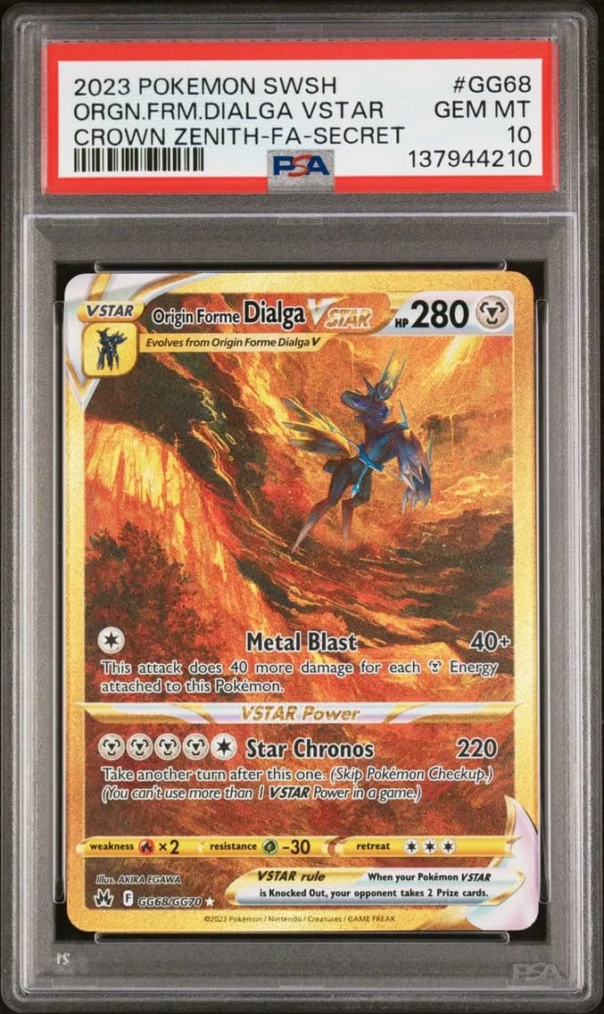 2023 #GG68 Full Art/Origin Forme Dialga Vstar PSA 10 Sword and Shield Crown Zenith