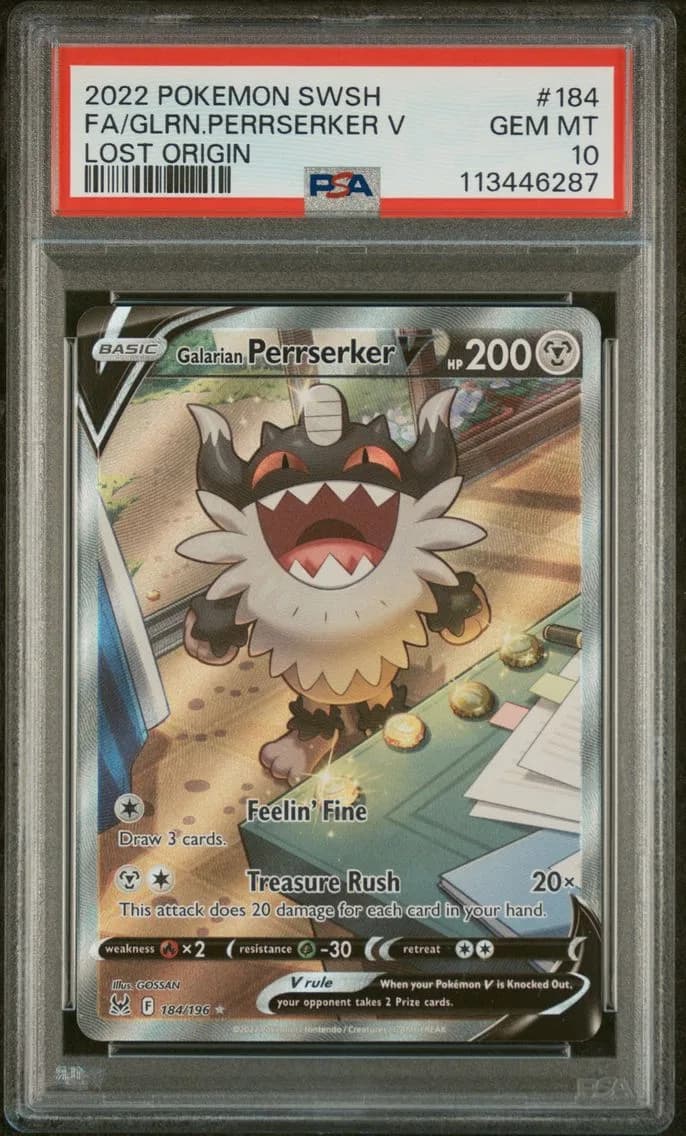 2022 #184 Full Art/Galarian Perrserker V PSA 10 Sword & Shield Lost Origin