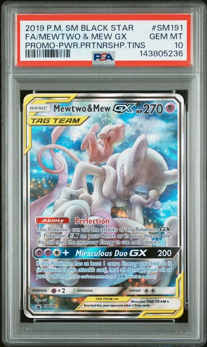 2019 #SM191 Full Art/Mewtwo & Mew GX PSA 10 SM Black Star Promo