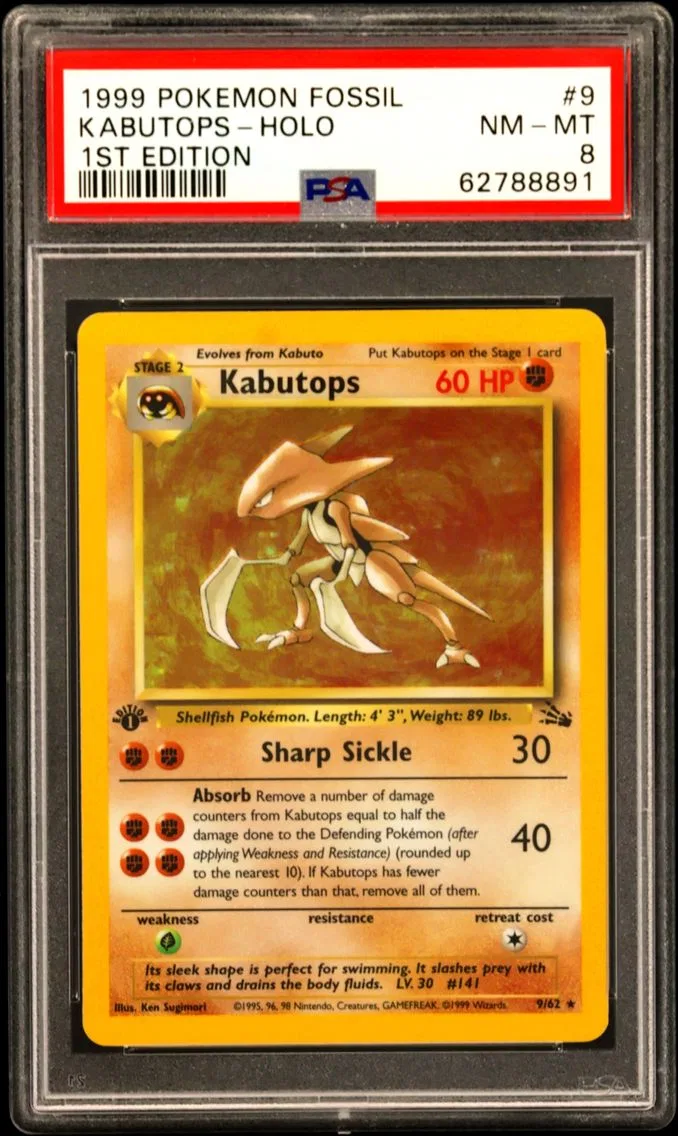 1999 #9 Kabutops-Holo 1st Edition PSA 8 Fossil