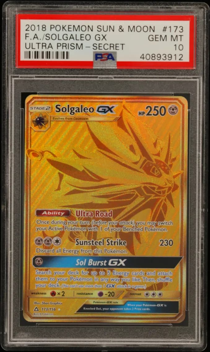 2018 #173 Full Art/Solgaleo GX PSA 10 Sun & Moon Ultra Prism