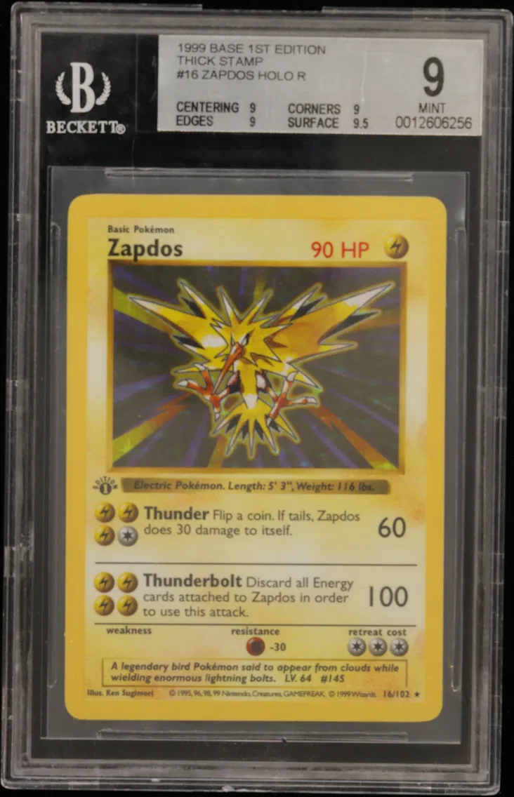 1999 #16 Zapdos HOLO R BGS 9 Base 1st Edition Thick Stamp