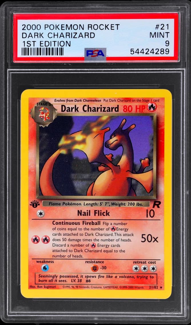 2000 #21 TEAM ROCKET 1ST EDITION DARK CHARIZARD PSA 9 POKEMON